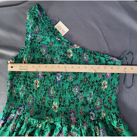 KNOX ROSE Women's XL Floral Green One Shoulder Smocked Casual Dress NWT - Picture 7 of 7